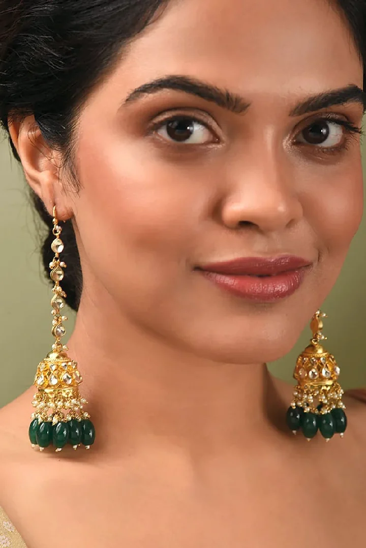 LONG GOLD TONE KUNDAN EARRING Rated 5.00