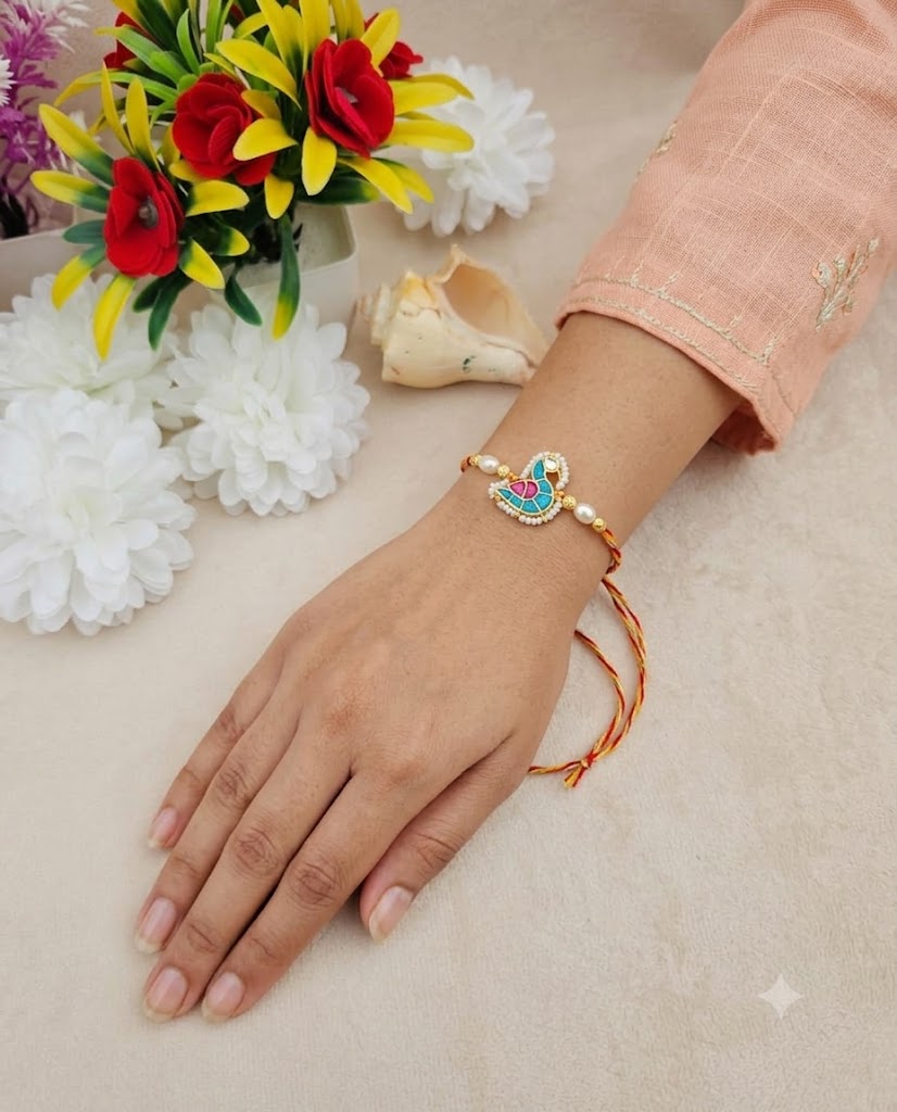 Multicolour gold tone kundan Rakhi