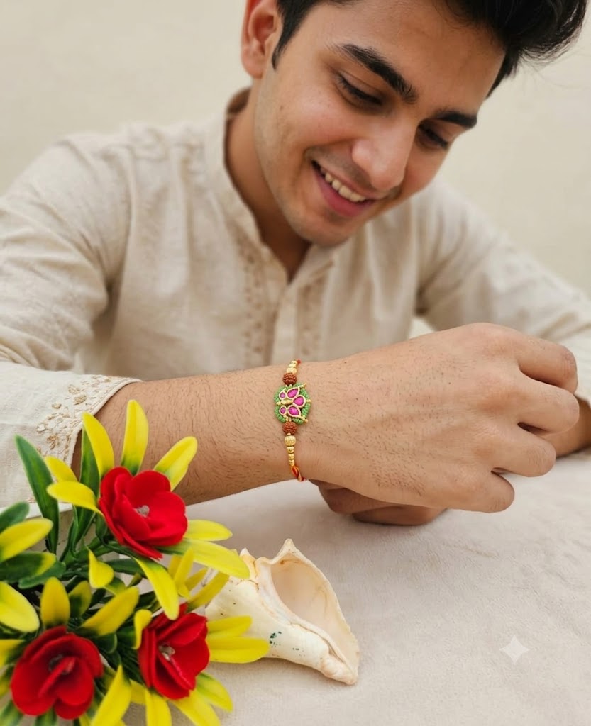 Kundan handmade gold tone rakhi